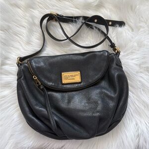 Marc Jacobs Black Leather Crossbody Bag with Gold Accents